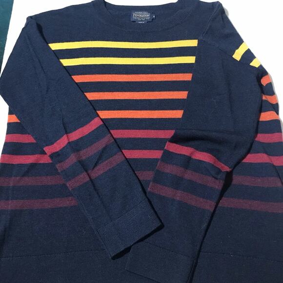 Pendleton merino wool striped rainbow long sleeve crewneck pullover sweater S - Picture 6 of 7